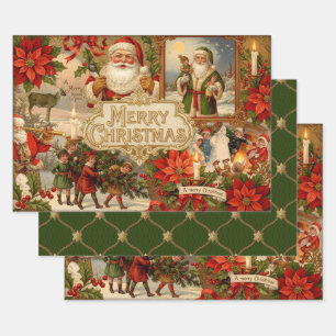 Victorian Christmas Ephemera Collage Wrapping Paper Sheet