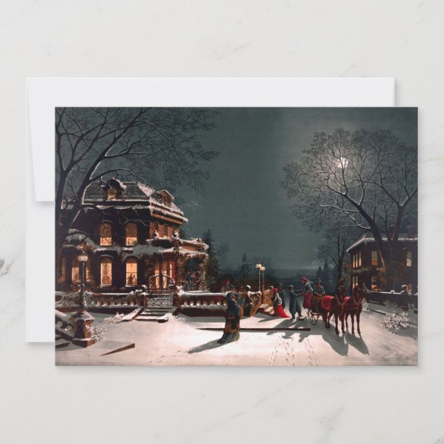 Victorian Christmas Eve Party Mansion Sleigh Snow Invitation (Front)