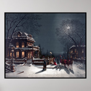 Victorian Christmas Eve Party on Winter Night Poster