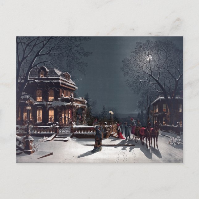 Victorian Christmas Eve Party Winter Carriage Holiday Postcard (Front)