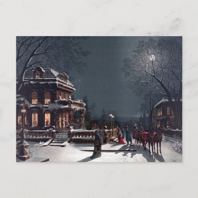 Victorian Christmas Eve Party Winter Carriage Holiday Postcard (Front)