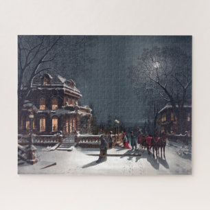 Victorian Christmas Eve Party Winter Carriage Jigsaw Puzzle