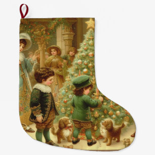 Victorian Christmas Eve Time to Decorate the Tree Large Christmas Stocking
