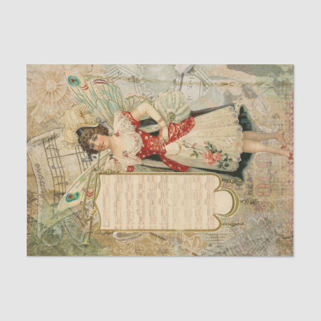 Victorian Christmas Fairy Announcing Music Tissue Paper (Front)