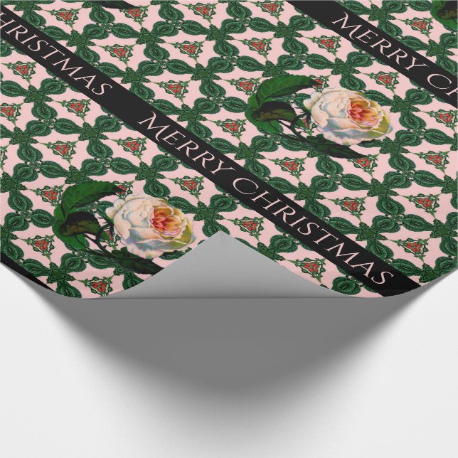 Victorian Christmas Flower on Pink Wrapping Paper (Corner)