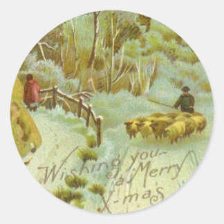 Victorian Christmas Greetings Classic Round Sticker