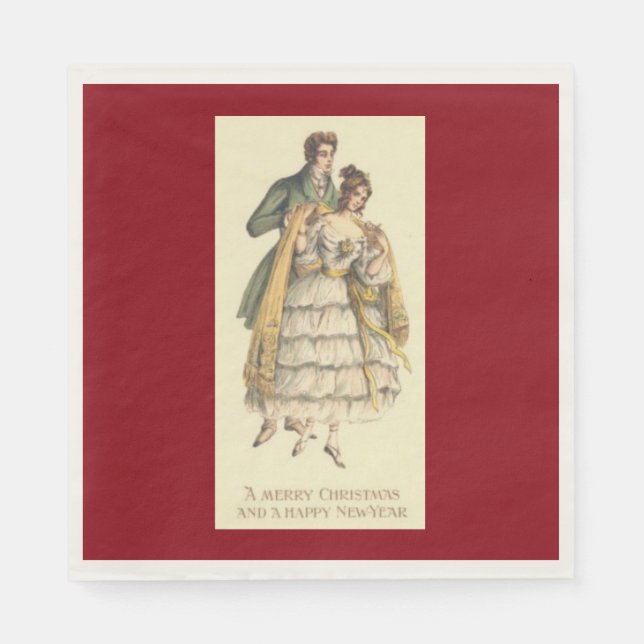 Victorian Christmas Holiday Couple Vintage Napkins (Front)