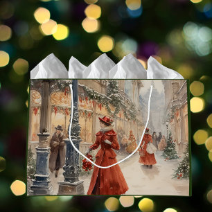 Victorian Christmas Holiday Scene Large Gift Bag