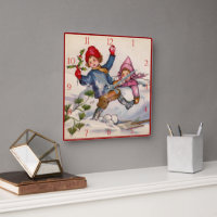 Victorian Christmas Kids in Snow Clock