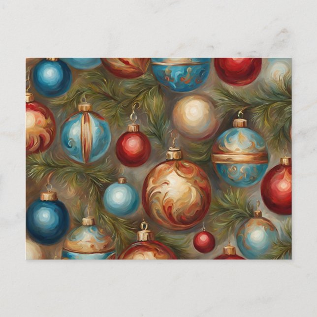 Victorian Christmas Ornaments on Christmas Tree Holiday Postcard (Front)