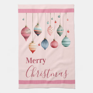 Victorian Christmas Ornaments Pink Kitchen Towel
