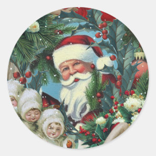Victorian Christmas Portrait Classic Round Sticker