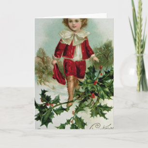 Victorian Christmas postcard depicting a boy