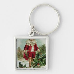 Victorian Christmas postcard depicting a boy Keychain