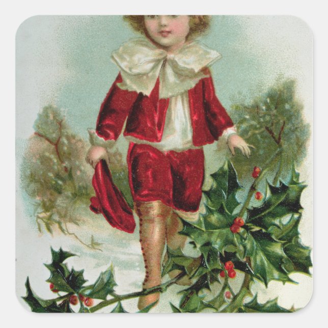 Victorian Christmas postcard depicting a boy Square Sticker (Front)