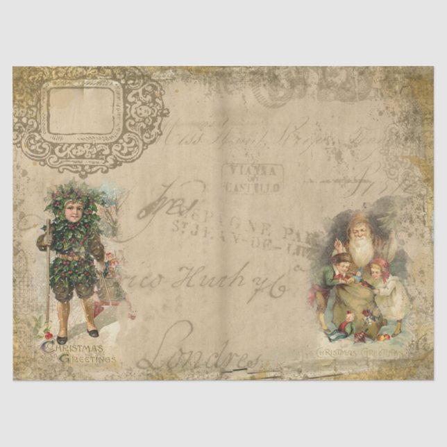 Victorian Christmas Santa and Children Tissue Paper (Front)
