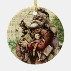 Victorian Christmas Santa Claus Artwork Painting Ceramic Ornament
