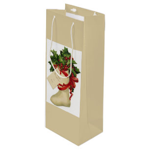 Victorian Christmas Stocking Wine Gift Bag