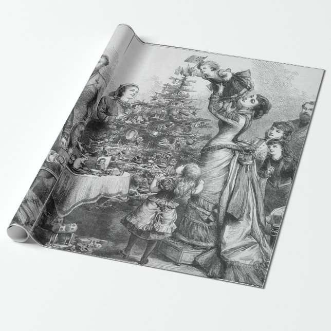 Victorian Christmas Tree Star Wrapping Paper (Unrolled)