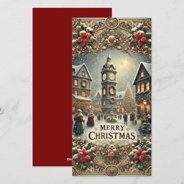 Victorian Christmas Village Flat Holiday Card (Front/Back)