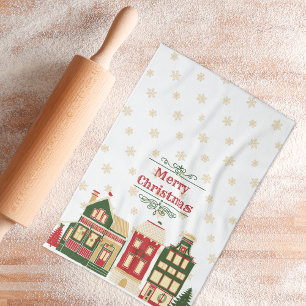 Victorian Christmas Village Snow Kitchen Towel