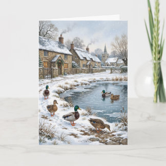 Victorian Christmas Village Winter Pond & Mallards Holiday Card