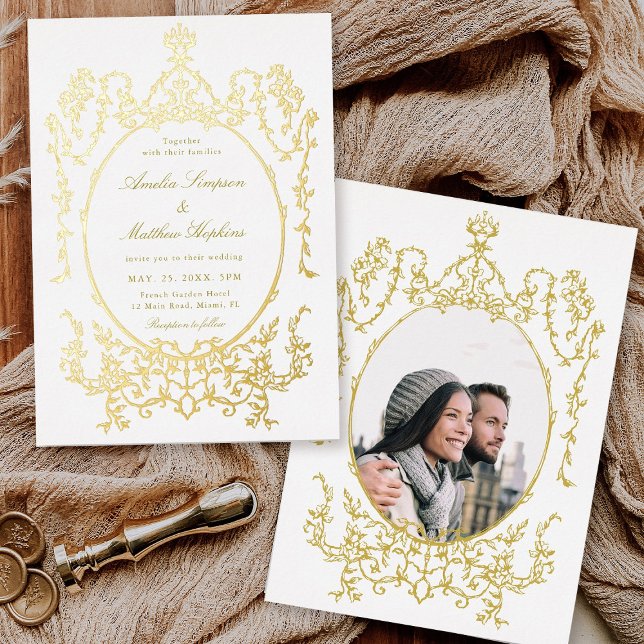 Victorian Classic Floral Frame Wedding Photo Gold (Front & Back)