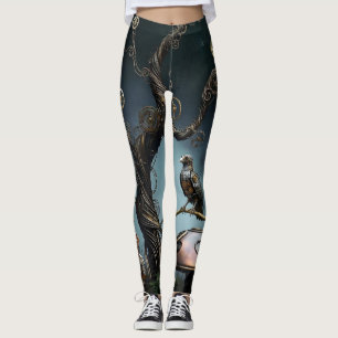 Victorian Clockwork Gummy Bear Mechanical Raven Leggings