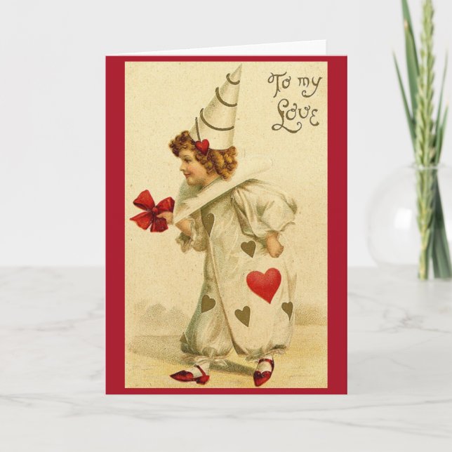 Victorian Clown Valentine's Day Greeting Card (Front)