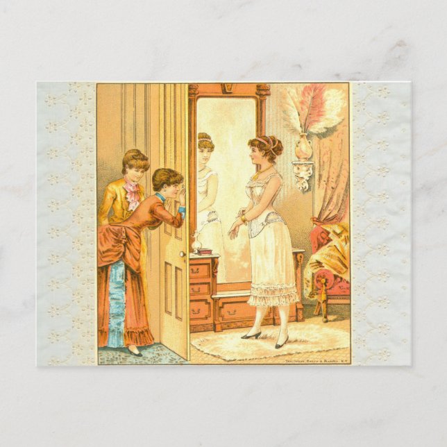 Victorian corset advertisement postcard (Front)