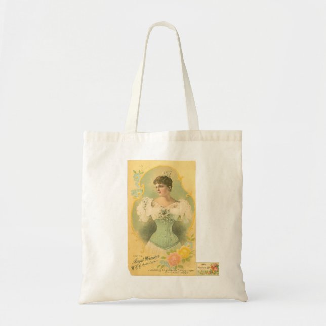 Victorian corset trade card ad tote bag (Front)