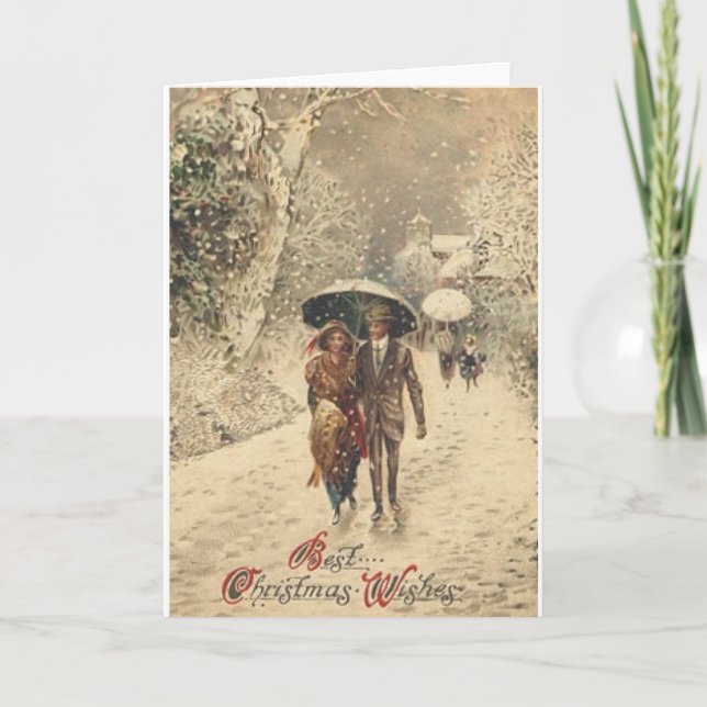 Victorian Couple in Snow Christmas Card (Front)