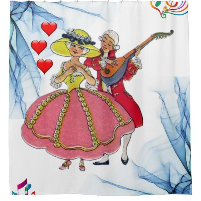 victorian couple music hearts white shower curtain (Front)