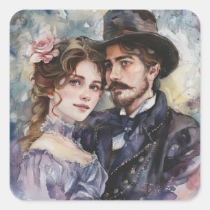 Victorian Couple Square Sticker