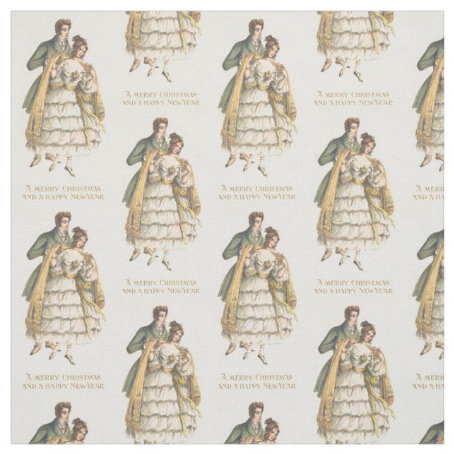 Victorian Couple Vintage Christmas Fabric (Swatch)
