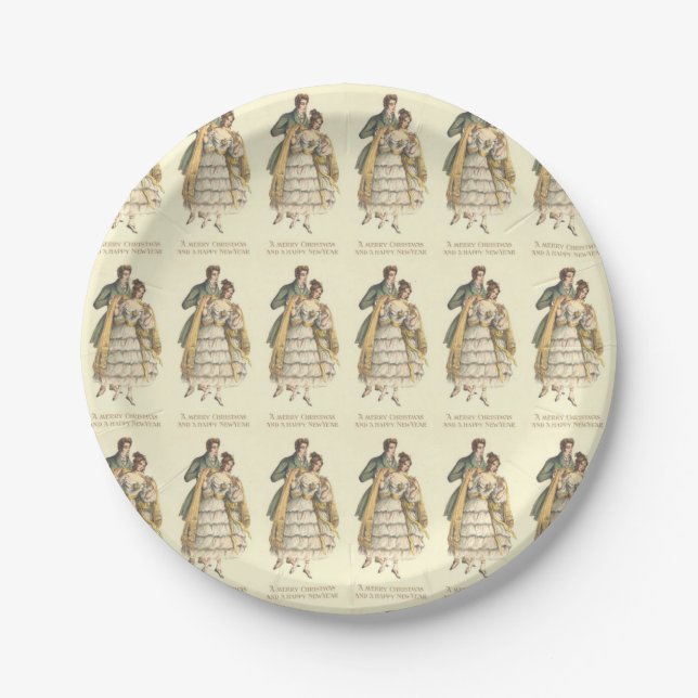 Victorian Couple Vintage Christmas Paper Plates (Front)