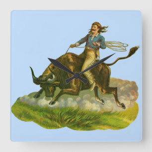 Victorian cowboy bull rider square wall clock