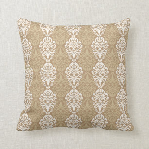 Victorian Cream Gold Vintage Damask Lace Pattern Throw Pillow