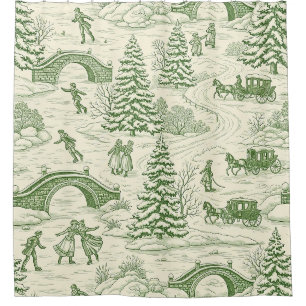 Victorian Cream Green Winter Toile Pattern