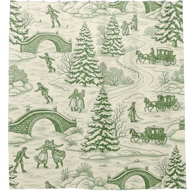 Victorian Cream Green Winter Toile Pattern (Front)