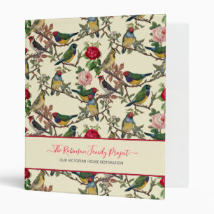 Victorian Cream Red Chinoiserie Birds Floral Binder
