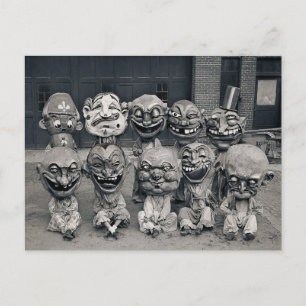 Victorian Creepy Carnival Masks Vintage Postcard