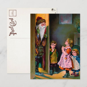 Victorian Creepy Santa Visiting Postcard