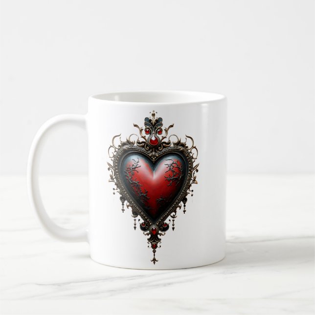 Victorian Crimson  Gothic Heart  Coffee Mug (Left)