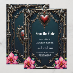 Victorian Crimson  Gothic Heart  Save The Date