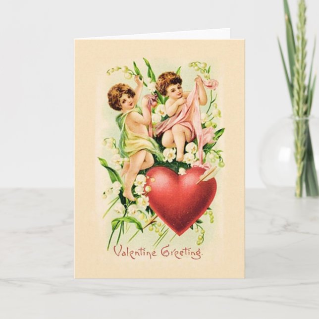 Victorian Cupid Pierced Heart Carte Saint Valentin (Devant)