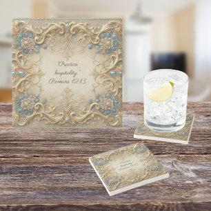 Victorian Customizable Bible Verse  Stone Coaster