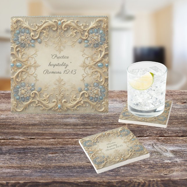 Victorian Customizable Bible Verse  Stone Coaster (Creator Uploaded)