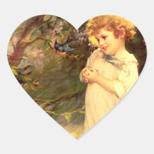 Victorian cutie with birds heart sticker