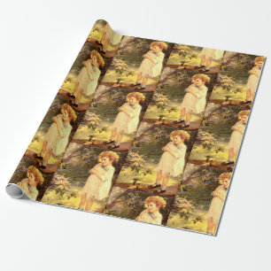 Victorian cutie with birds wrapping paper